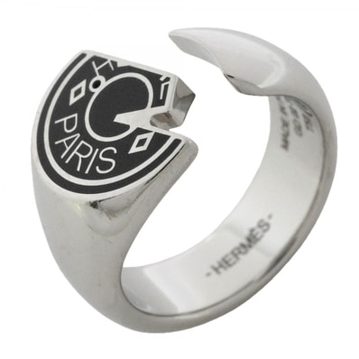 【6jgb0194-k】エルメス リング カルーゼル メタル シルバー ブラック #58【中古】メンズ