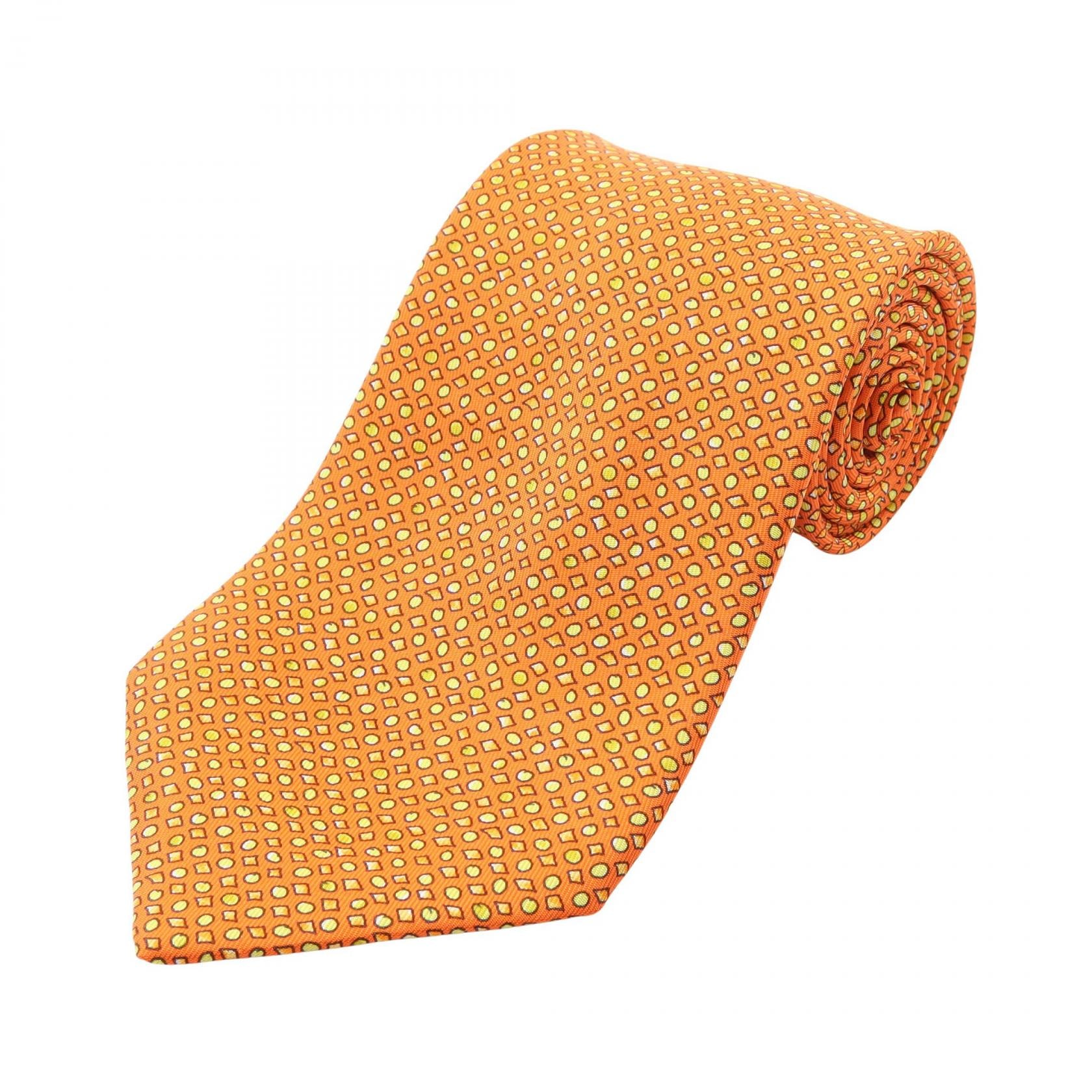 エルメス HERMES 総柄 ネクタイ 衣料品 シルク シルク オレンジ メンズ オレンジ系 / イエロー系 / マルチカラー 【中古】