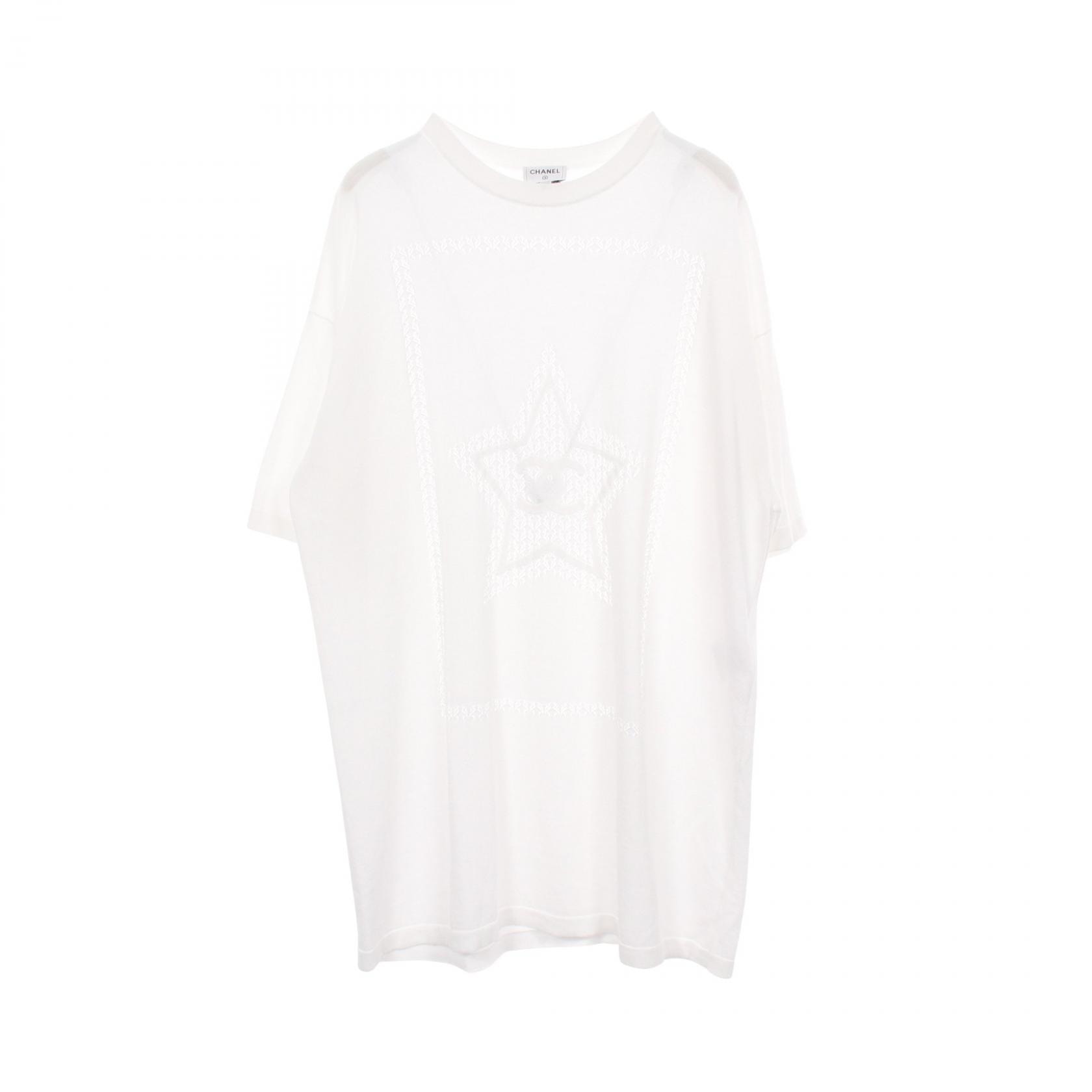 シャネル CHANEL スター ココマーク オーバーサイズ 半袖Tシャツ 衣料品 トップス コットン レディース ホワイト系 P76443K10987 【中古】