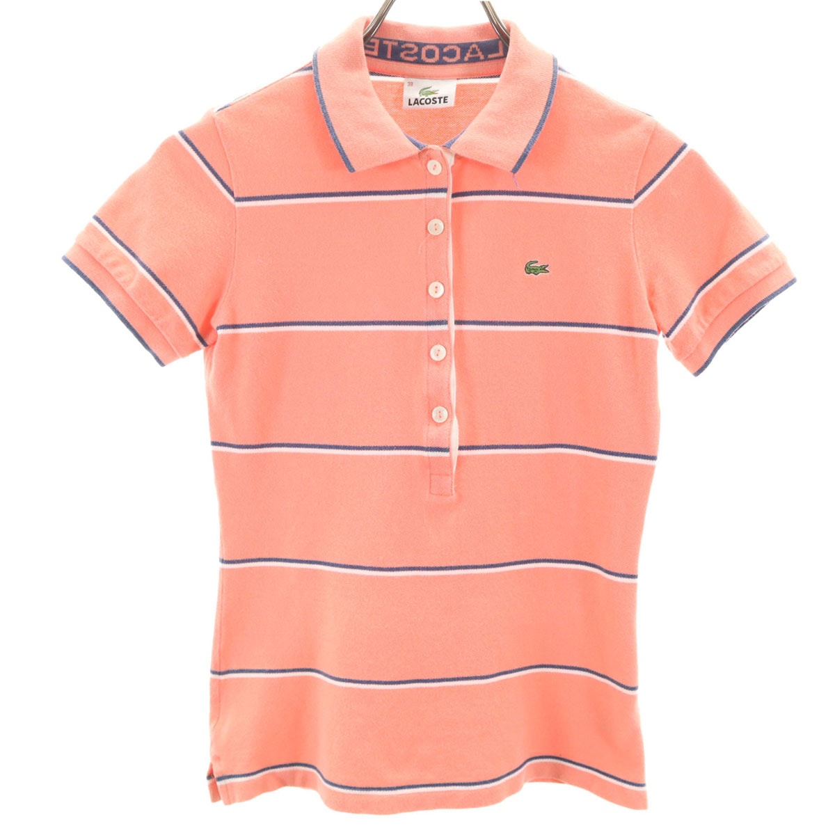 LACOSTE ラコステ 日本製 ボーダー柄 半袖 ポロシャツ 38 ピンク系 鹿の子地