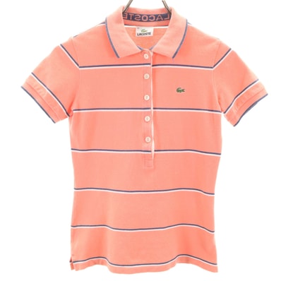 LACOSTE ラコステ 日本製 ボーダー柄 半袖 ポロシャツ 38 ピンク系 鹿の子地