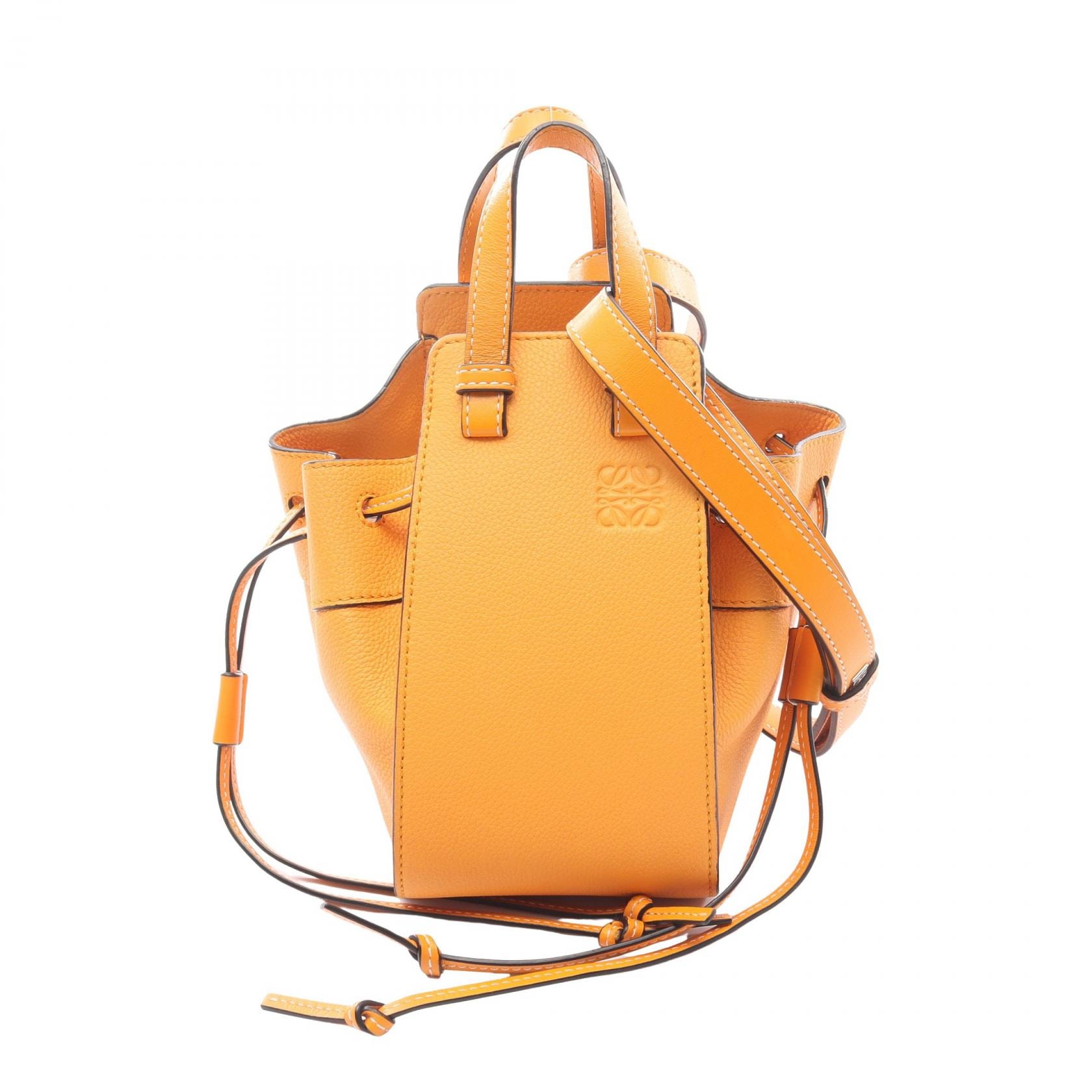 ロエベ LOEWE ハンモック ドローストリングバッグ ミニ 2WAY ハンドバッグ バッグ レザー レディース オレンジ系 【中古】