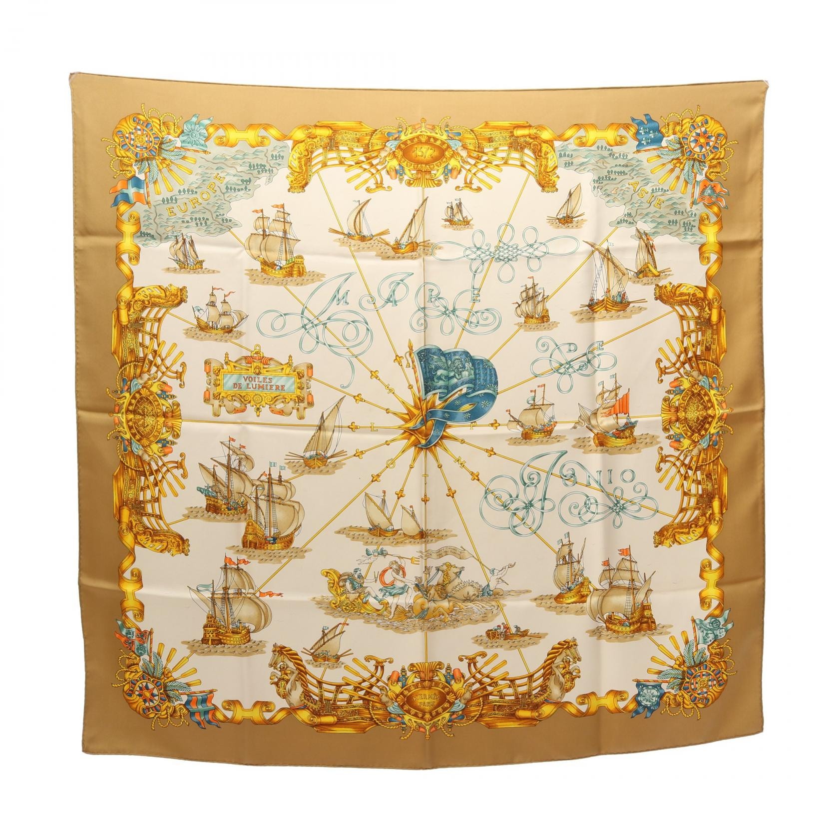エルメス HERMES カレ90 VOILES DE LUMIERE スカーフ 衣料品 シルク シルク ベージュ レディース ベージュ系 / マルチカラー 【中古】