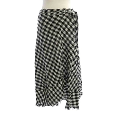tricot COMME des GARCONS トリココムデギャルソン スカート TJ-S026 AD2003 レーヨン ギンガムチェック フリンジ ラップ 巻き スカート ブラック系 ホワイト系 M【中古】