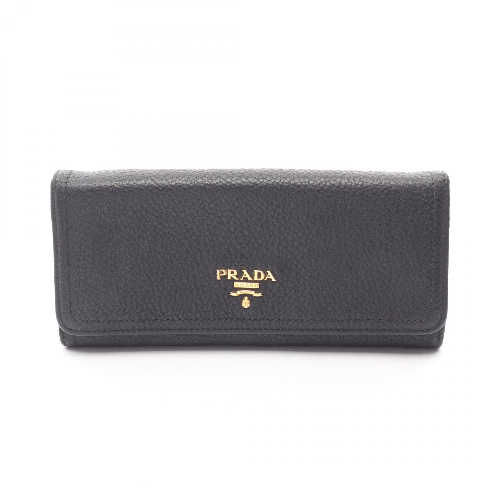 プラダ PRADA VIT DAINO 二つ折り長財布 財布 レザー レディース ブラック系 1M1132 【中古】