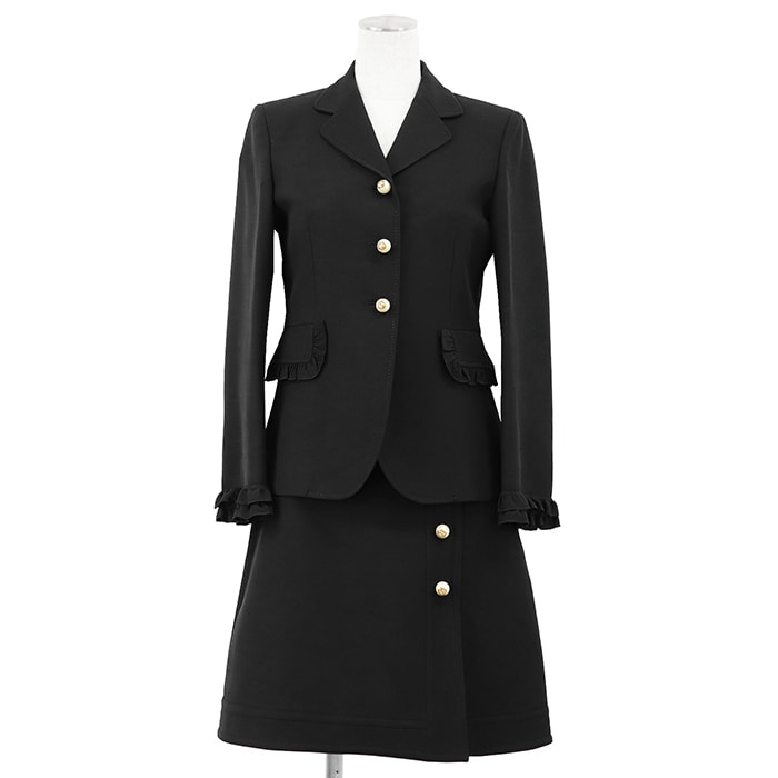 GUCCI グッチ セットアップ サイズ 40/42 レディース 2016年モデル フリルジャケット ラップスカート GGインターロッキング フェイクパールボタン ウール × シルク アウター ボトムス ブラック 黒 イタリア製