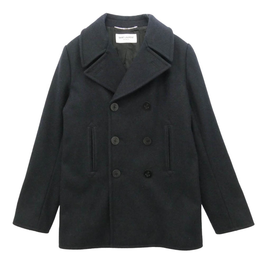 SAINT LAURENT サンローラン 343626 Y980F エディ期 WOOL PEA COAT ウール メルトン ピーコート ネイビー系 48【中古】