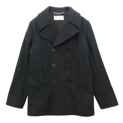SAINT LAURENT サンローラン 343626 Y980F エディ期 WOOL PEA COAT ウール メルトン ピーコート ネイビー系 48【中古】