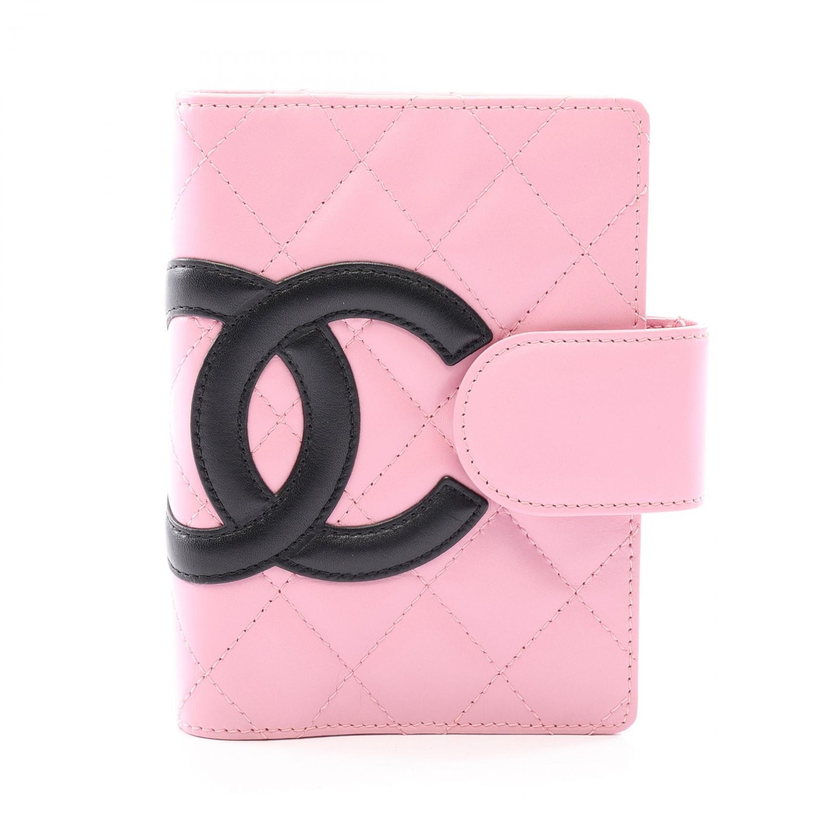 シャネル CHANEL カンボンライン 手帳カバー アクセサリー ラムスキン(羊革) レディース ピンク系 / ブラック系 【中古】