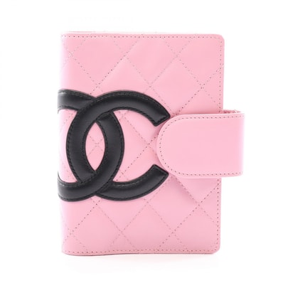 シャネル CHANEL カンボンライン 手帳カバー アクセサリー ラムスキン(羊革) レディース ピンク系 / ブラック系 【中古】