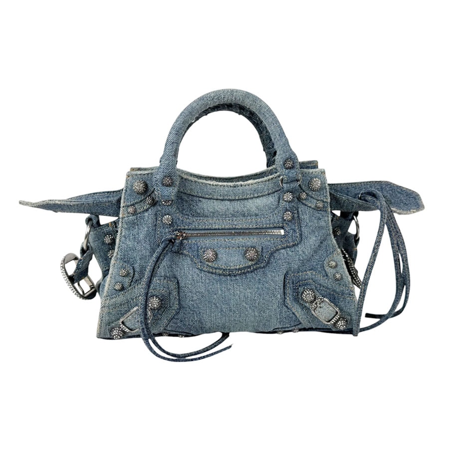 バレンシアガ BALENCIAGA ハンドバッグ ショルダーバッグ ネオ カゴールXS デニム ライトブルー レディース 700940【中古】 z11163
