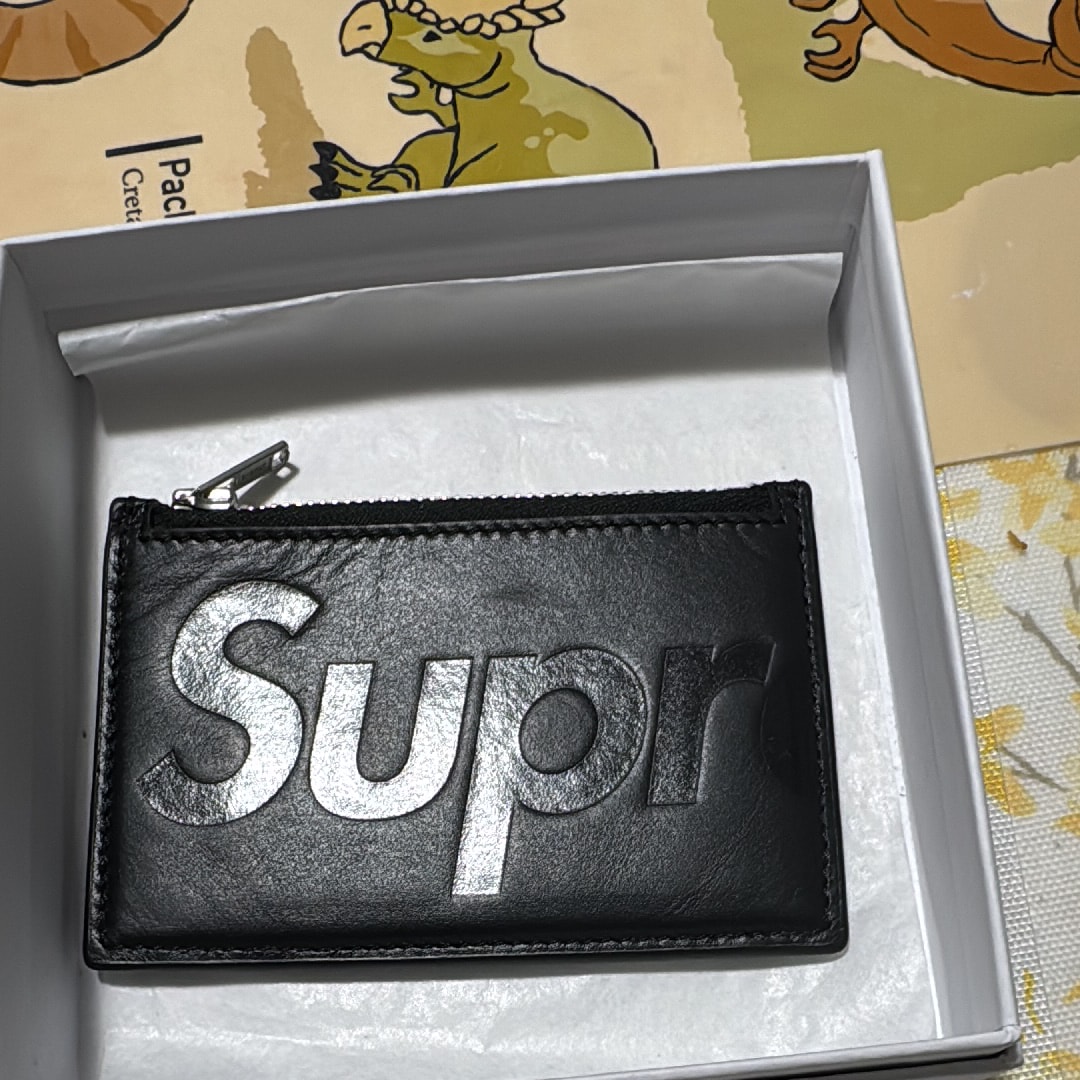 Supreme Leather Zip Card Holder (25SS) "Black"