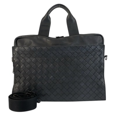 BOTTEGAVENETA ボッテガヴェネタ マキシイントレチャート ブラック 黒 レザー ビジネスバッグ ブリーフケース ショルダーバッグ 600004 【中古】