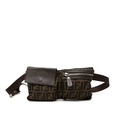 フェンディ ズッカ ボディバッグ ウエストバッグ 7VA280 ブラウン キャンバス レザー レディース FENDI 【中古】