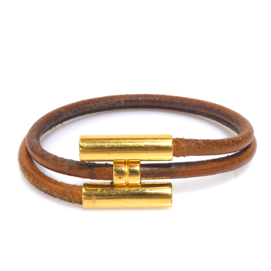 エルメス HERMES ブレスレット トゥルニ トレッセ レザー/メタル ブラウン/ゴールド レディース【中古】 e62377a