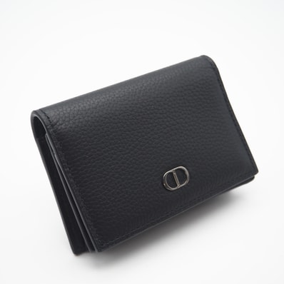 極美品 Dior ディオール CD Icon 二つ折り名刺入れ 2ESCH136 名刺入れ ブラック カーフレザー メンズ