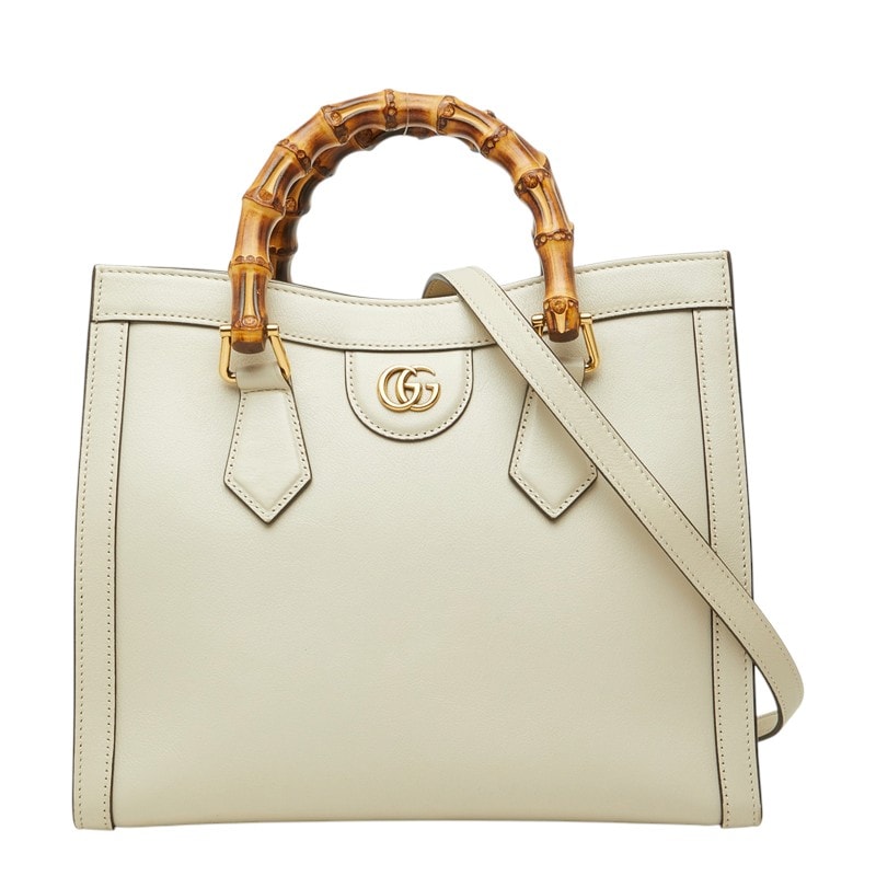 グッチ GGマーモント バンブー ダイアナ スモール ハンドバッグ ショルダーバッグ 2WAY 660195 ホワイト レザー レディース GUCCI 中古