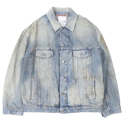 【美品】ACNE STUDIOS アクネストゥディオズ デニムジャケット サイズ EUR S/M メンズ ヴィンテージ風 ダメージ加工 ダーティウォッシュ Gジャン オーバーサイズ レディース着用可 アウター ブルー 青 イタリア製