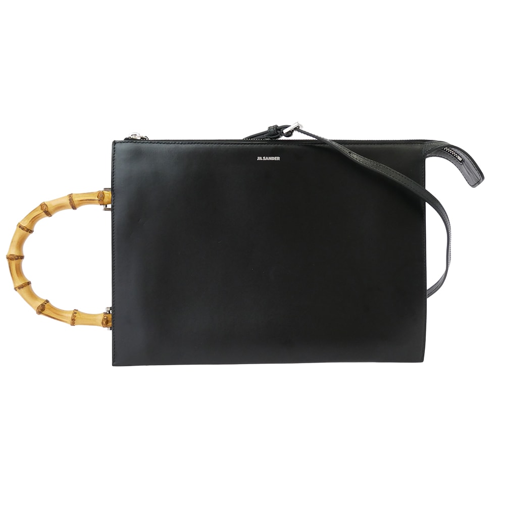 JIL SANDER ジルサンダー トートバッグ バンブーハンドル レザー 3WAY ショルダー トートバッグ クラッチバッグ ブラック系【中古】