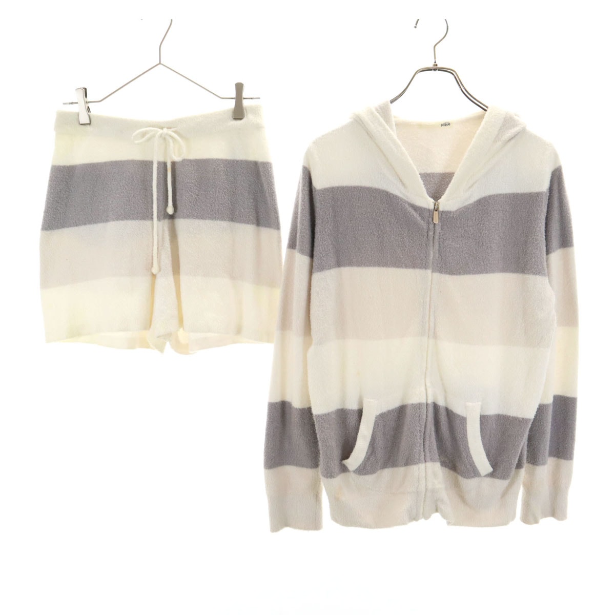 gelato pique ジェラートピケ スムーズィー3ボーダー パーカー ルームウェア 上下セットアップ F グレー系 ジェラピケ ショートパンツ