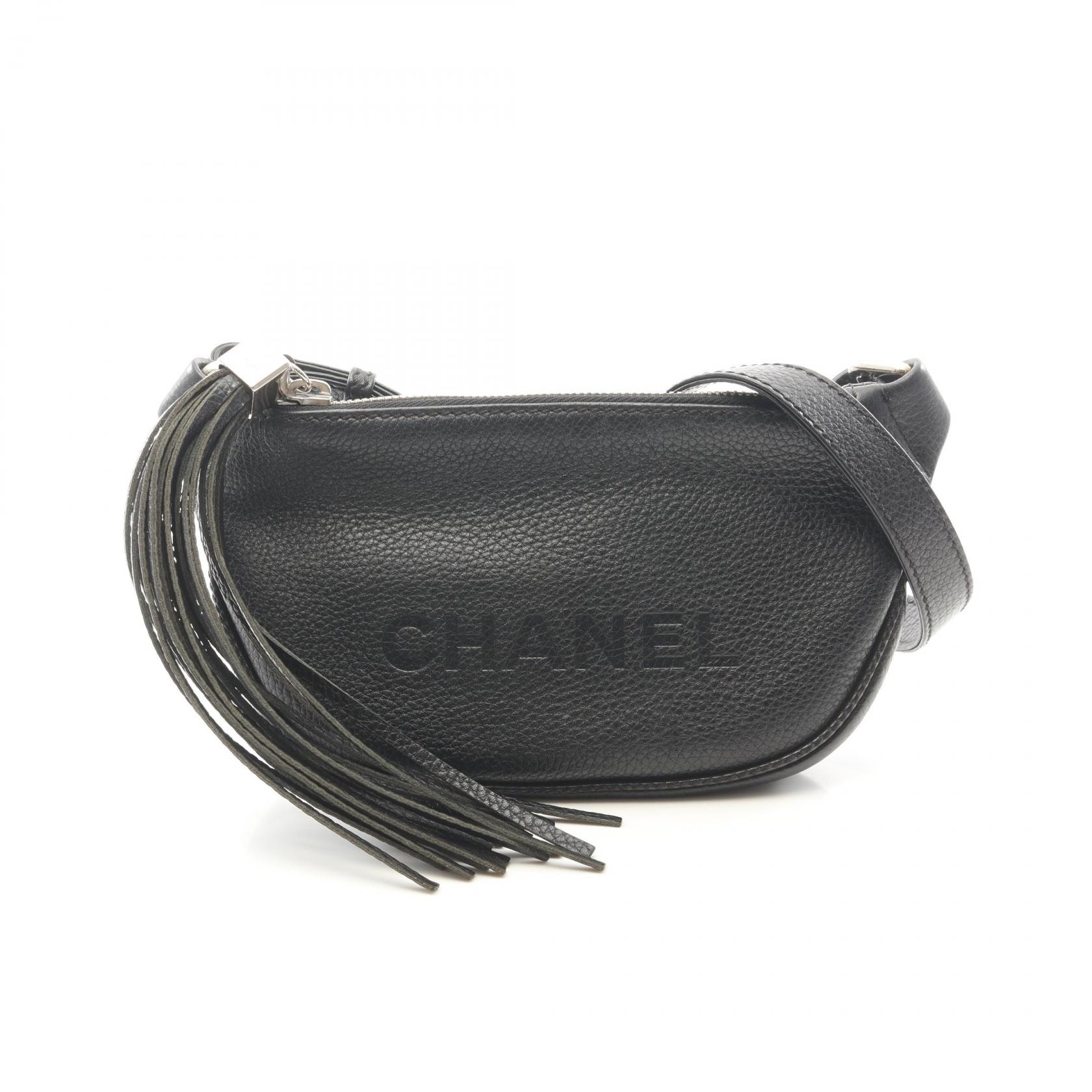 シャネル CHANEL ロゴ フリンジ ショルダーバッグ バッグ レザー レディース ブラック系 【中古】