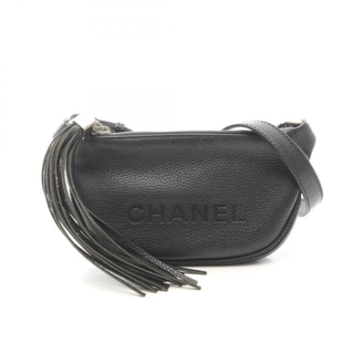 シャネル CHANEL ロゴ フリンジ ショルダーバッグ バッグ レザー レディース ブラック系 【中古】