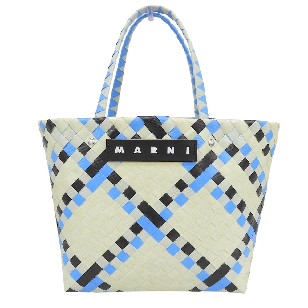 マルニ 美品 アイボリー×ブルー系 ピクニックバッグ ハンドバッグ レディース