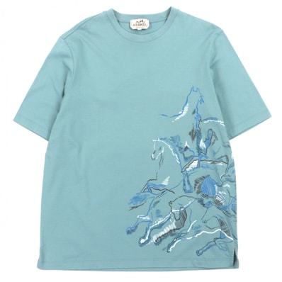 美品 エルメス 半袖Tシャツ カヴァルカード ブルー メンズ M 21-5757