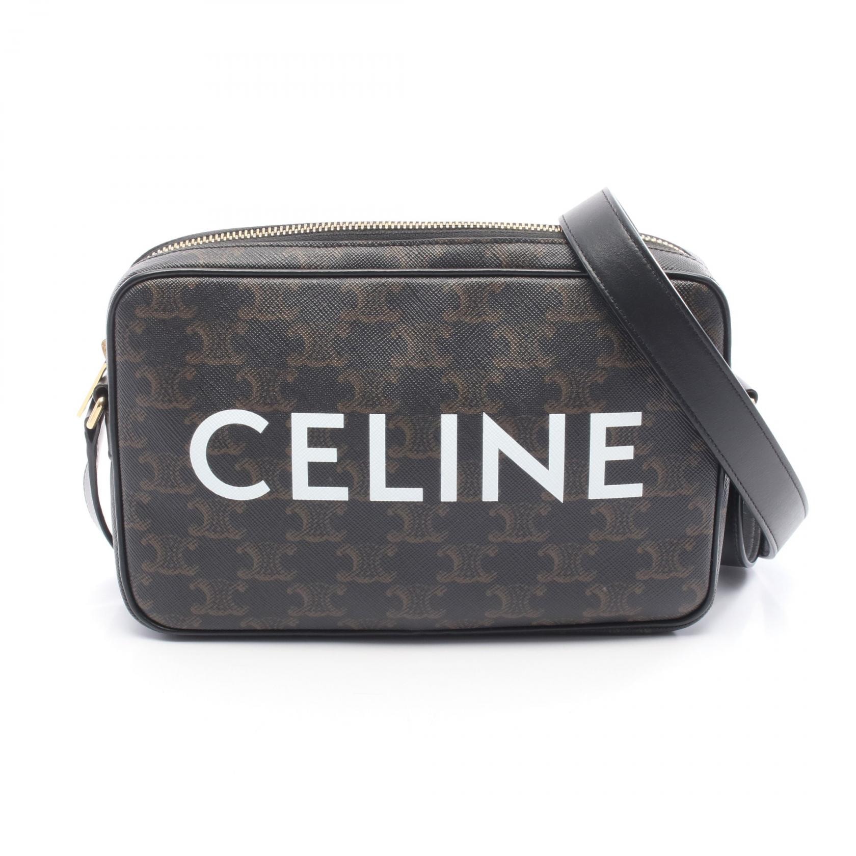 セリーヌ CELINE トリオンフ ミディアム メッセンジャーバッグ ショルダーバッグ バッグ PVCコーティングキャンバス レザー レディース ブラック系 / ブラウン系 194502 【中古】
