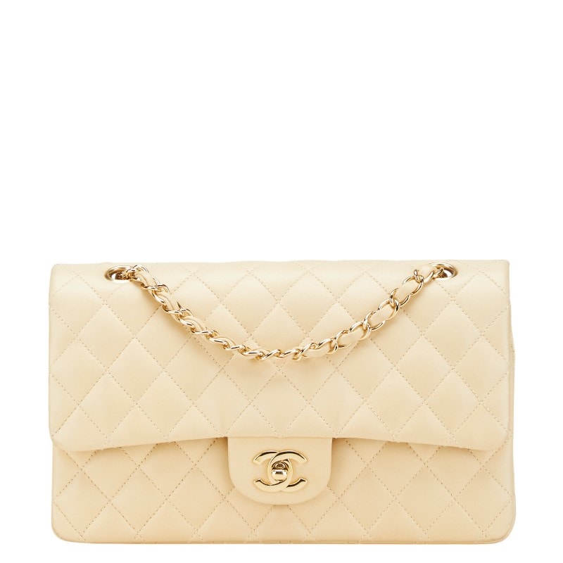 シャネル ココマーク マトラッセ25 ダブルフラップ チェーン ショルダーバッグ ベージュ ラムスキン レディース CHANEL 【中古】