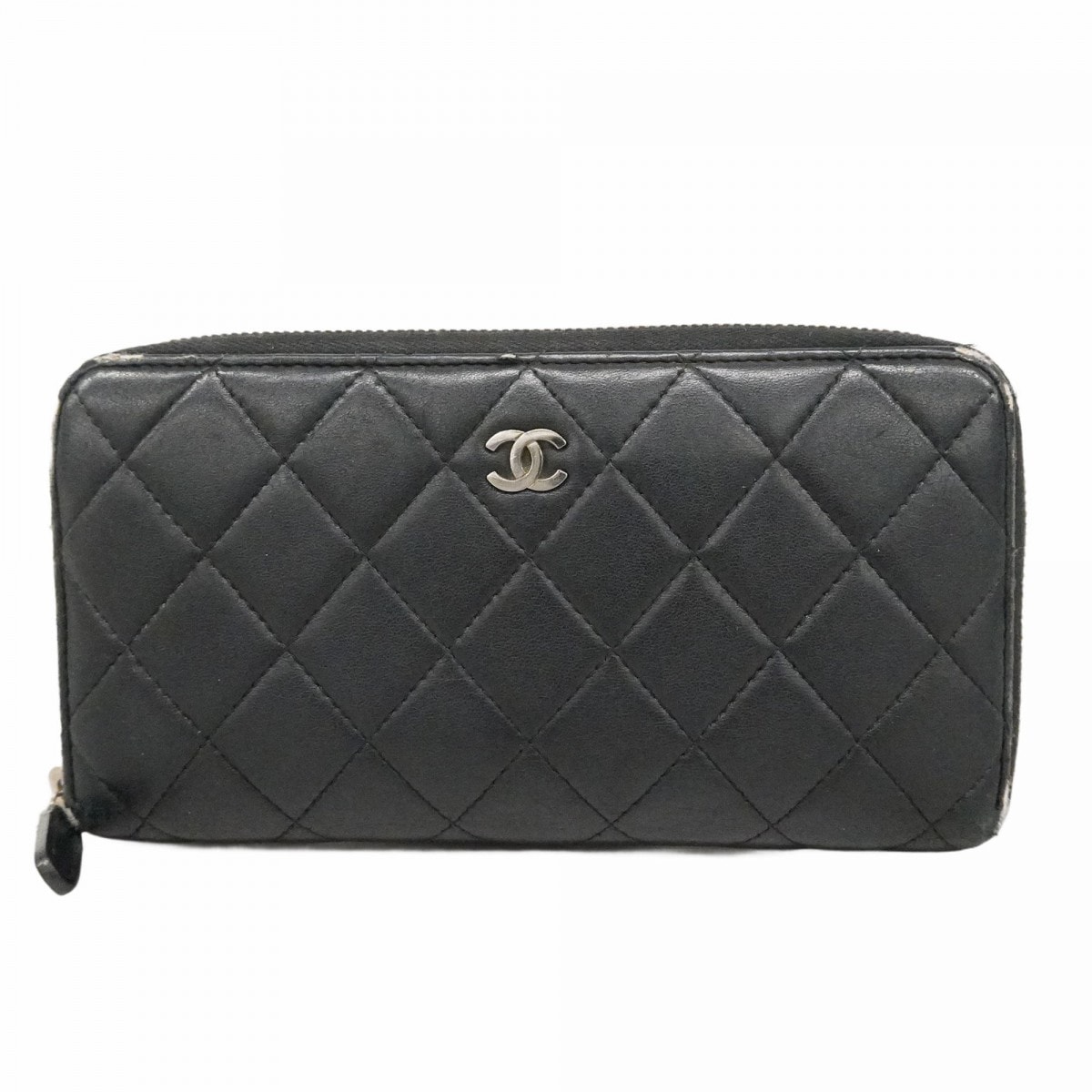 ★最終価格★SALE【6cd5433-k】シャネル 長財布 マトラッセ ラムスキン ブラック シルバー金具【中古】メンズ レディース ユニセックス