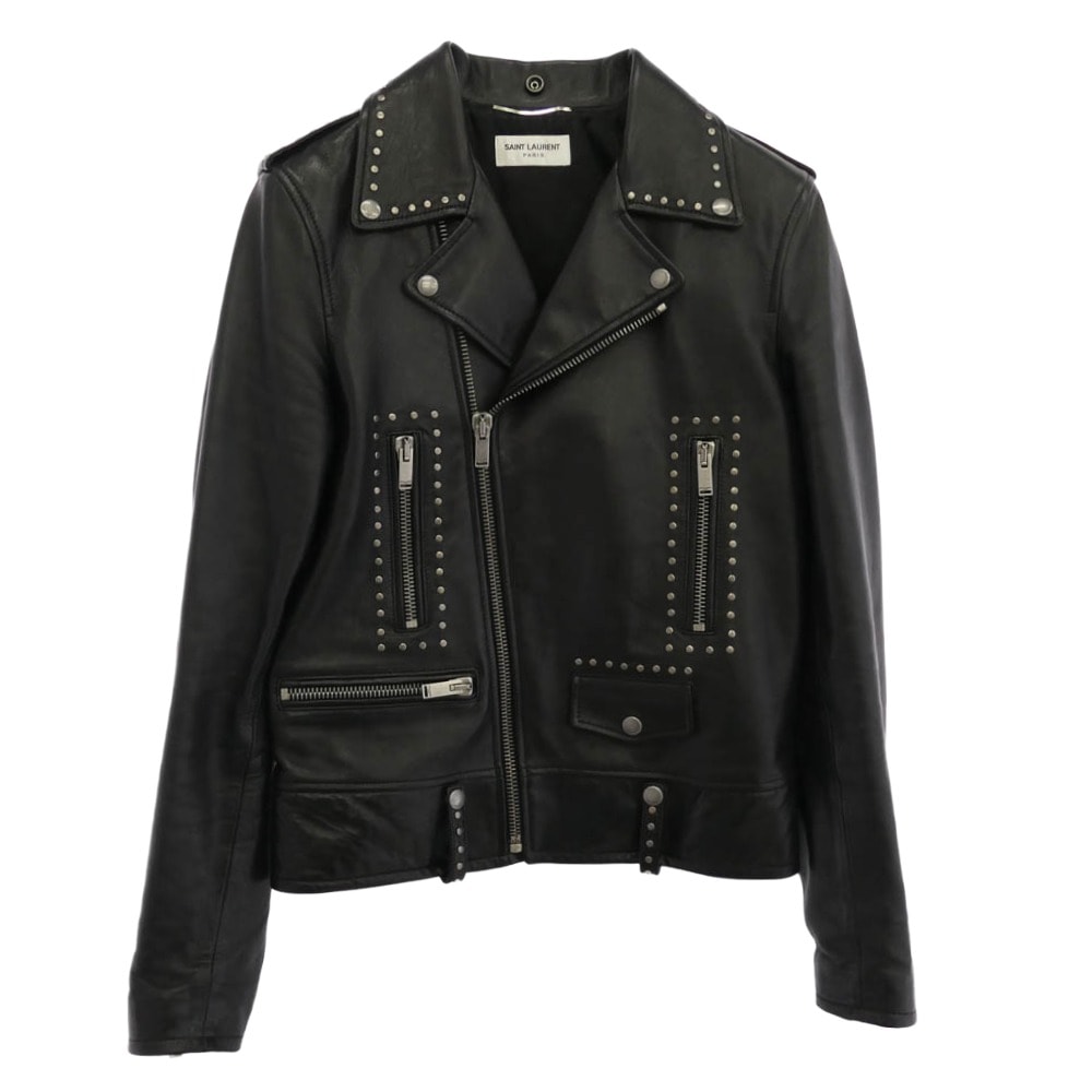 SAINT LAURENT サンローラン レザージャケット 533659 YC2QO STUDDED LEATHER MOTORCYCLE JACKET スタッズ モーターサイクル レザー ライダースジャケット ブラック系 44【中古】