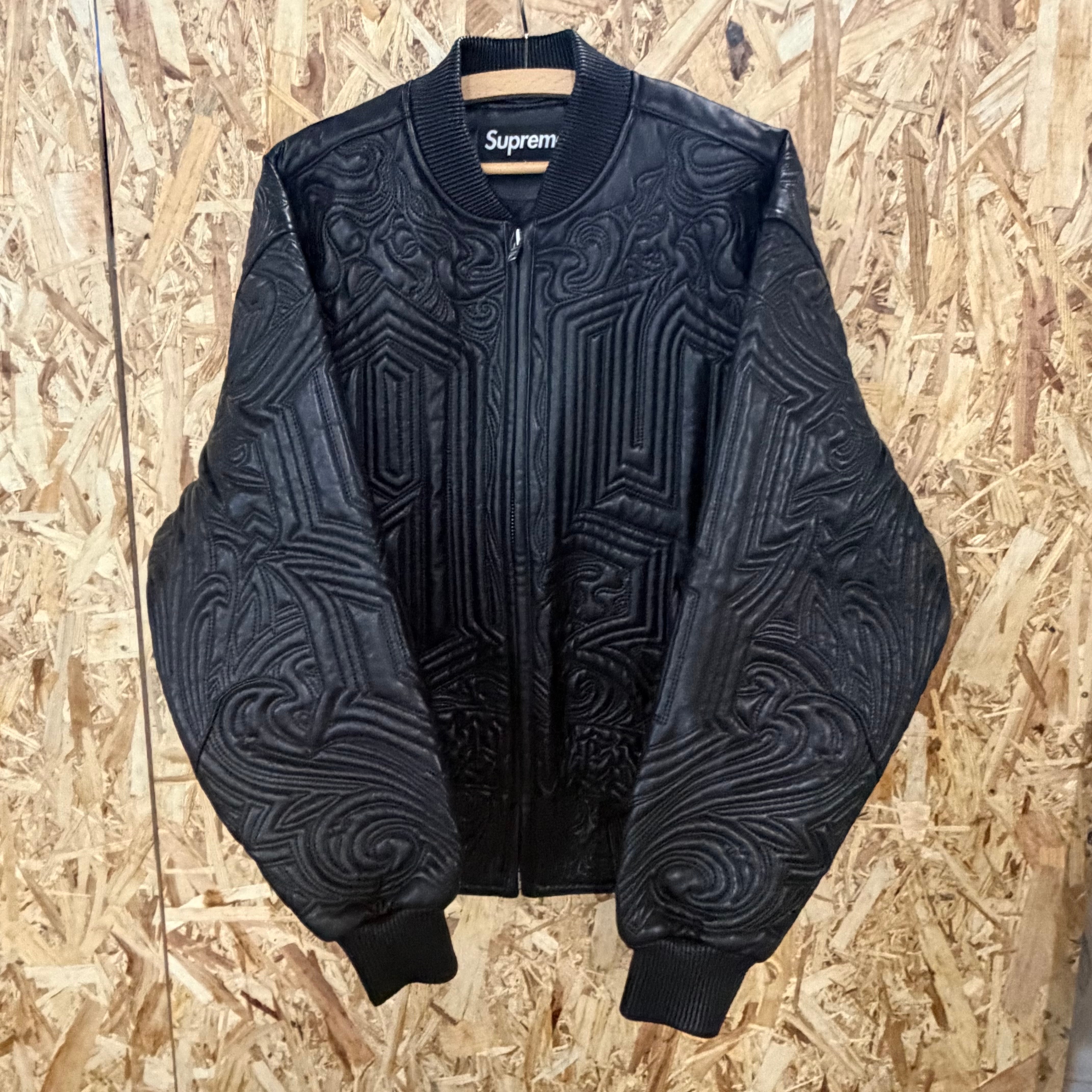 Supreme Mister Cartoon Embroidered Leather Jacket "Black"