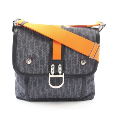 ディオール Dior フライトライン トロッター ショルダーバッグ バッグ デニム レザー レディース ネイビー系 / ブラック系 / オレンジ系 【中古】