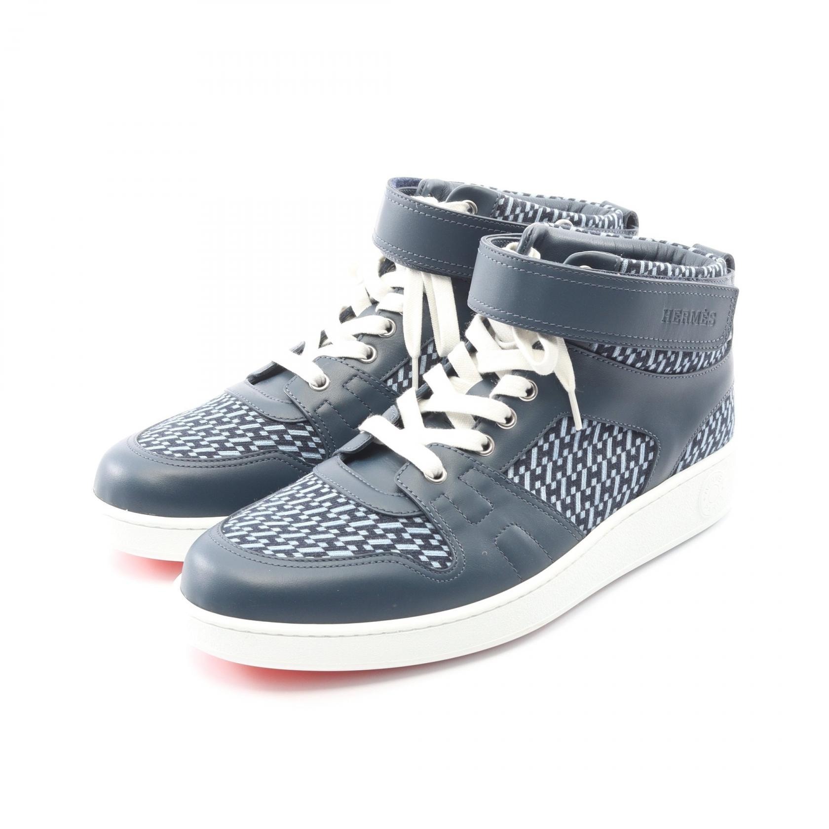 エルメス HERMES スニーカー 靴 レザー キャンバス メンズ ネイビー系 【中古】