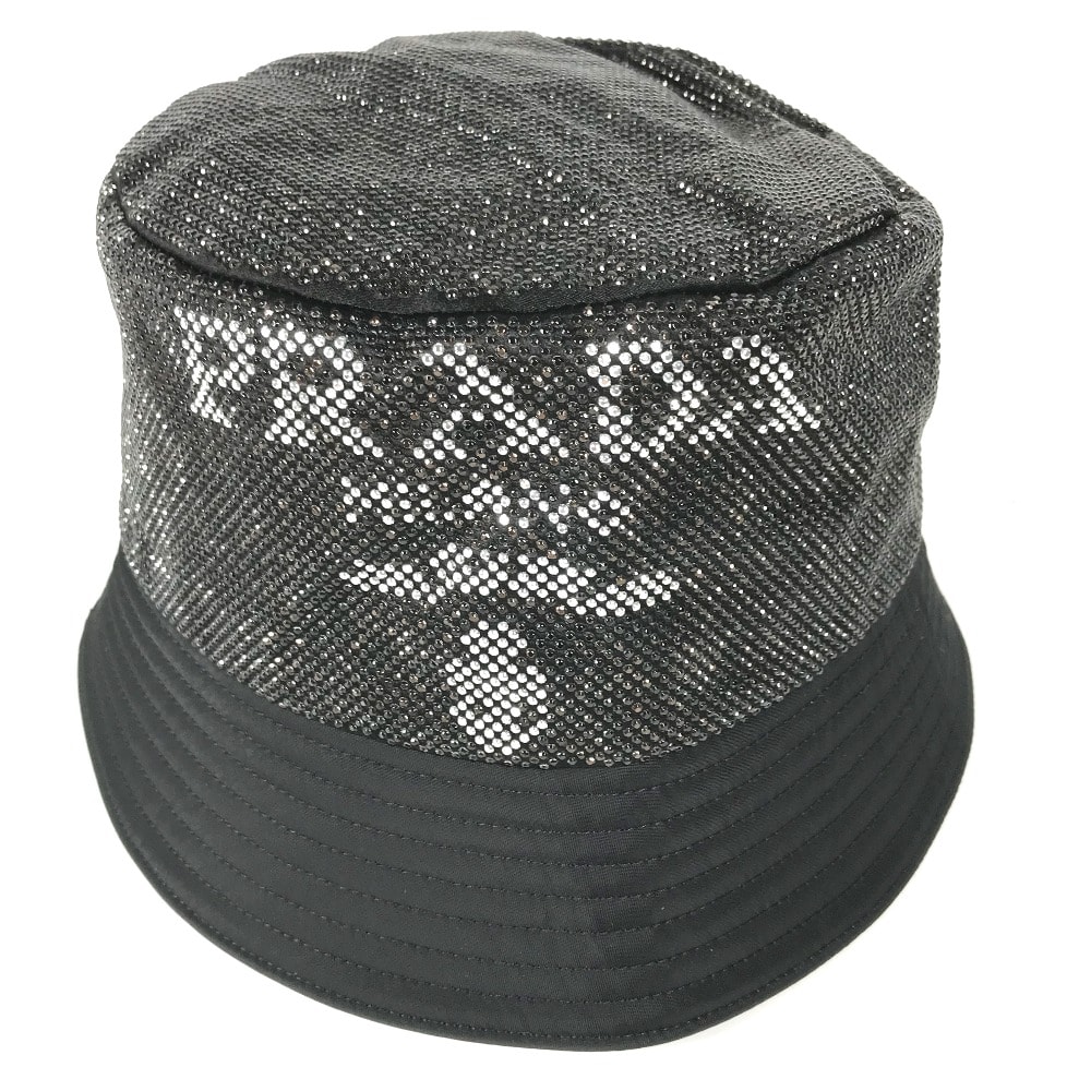 プラダ PRADA ロゴ スタッズ 1HC137 ハット帽 帽子 バケットハット ボブハット ハット ナイロン ブラック 未使用
