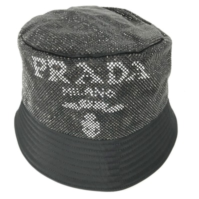 プラダ PRADA ロゴ スタッズ 1HC137 ハット帽 帽子 バケットハット ボブハット ハット ナイロン ブラック 未使用
