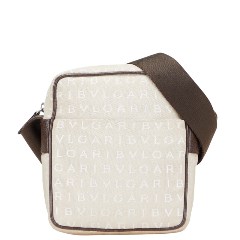 ブルガリ ロゴマニア 斜め掛け ショルダーバッグ ベージュ ブラウン キャンバス レザー レディース BVLGARI 【中古】