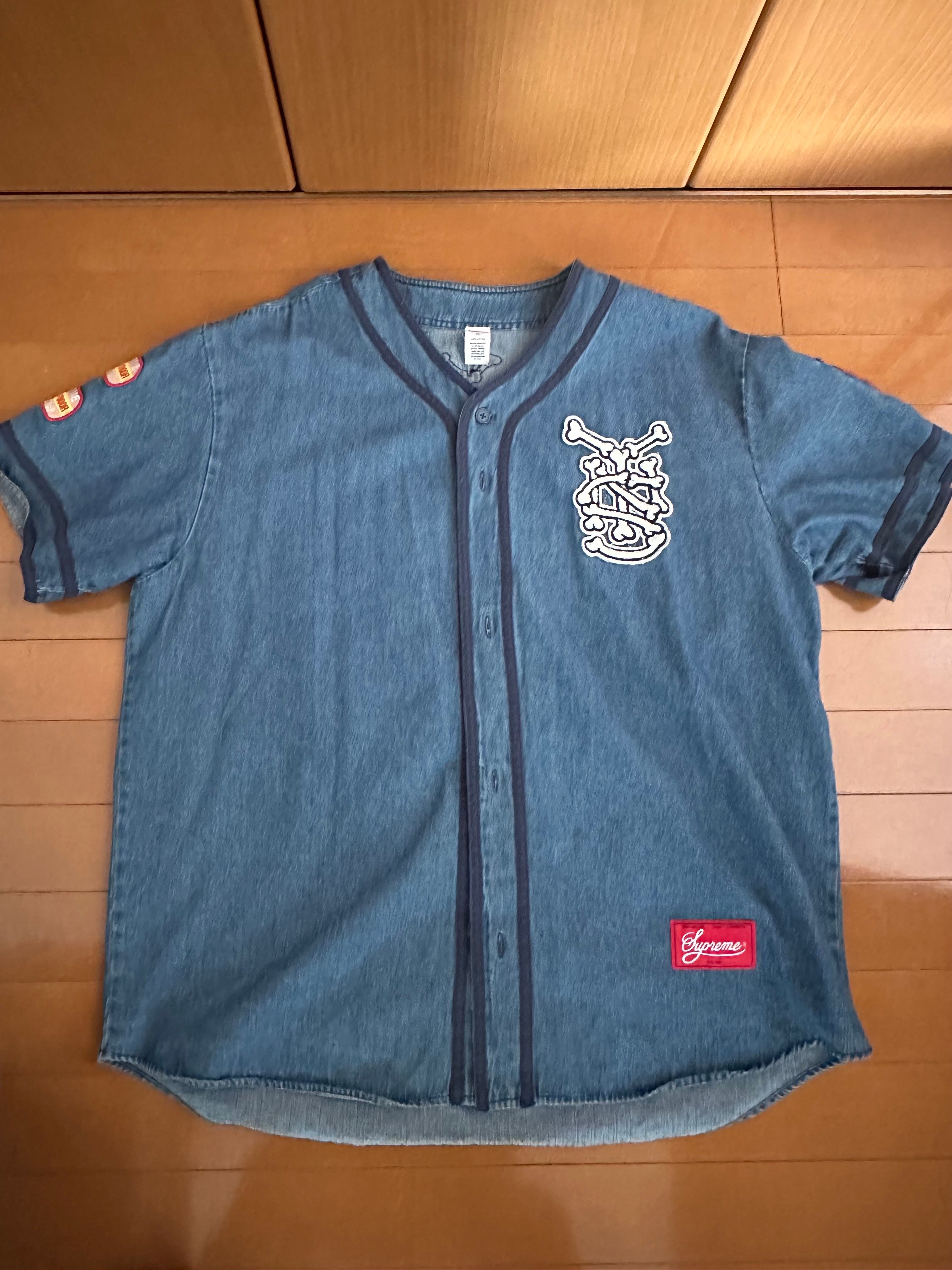 Supreme Patches Denim Baseball Jersey 