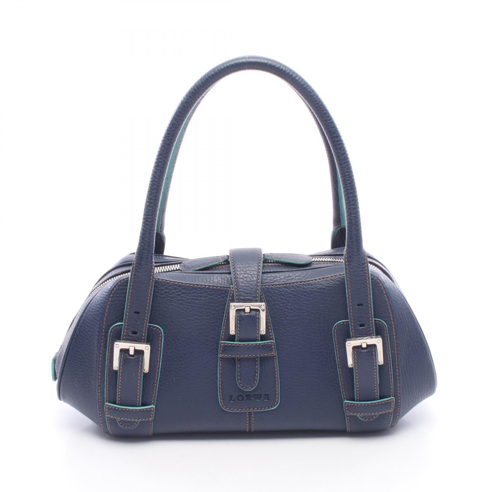 ロエベ LOEWE センダ ハンドバッグ バッグ レザー レディース ネイビー系 / グリーン系 【中古】