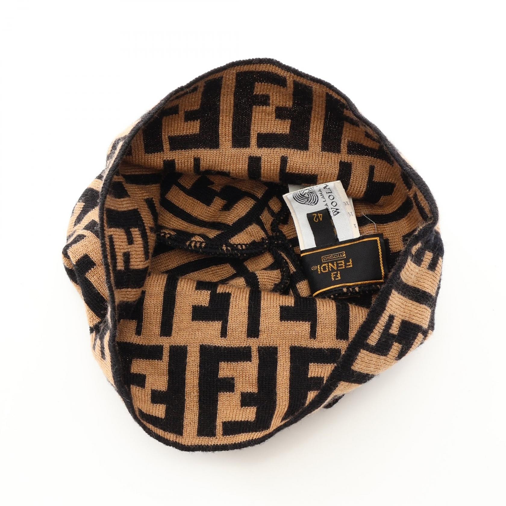 C (やや傷や汚れあり)】フェンディ FENDI ズッカ ニットキャップ 帽子