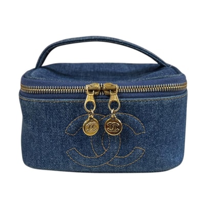シャネル ミニバニティ ハンドバッグ デニム A07058 ブルー レディース CHANEL 中古