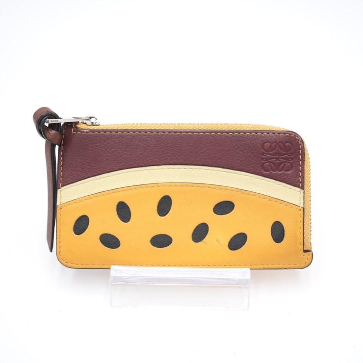 LOEWE(ロエベ)パッションフルーツ コインカードホルダー フルーツコレクション レザー フラグメントケース コインケース カードケース イエロー マルチカラー シルバー金具 レディース【中古】