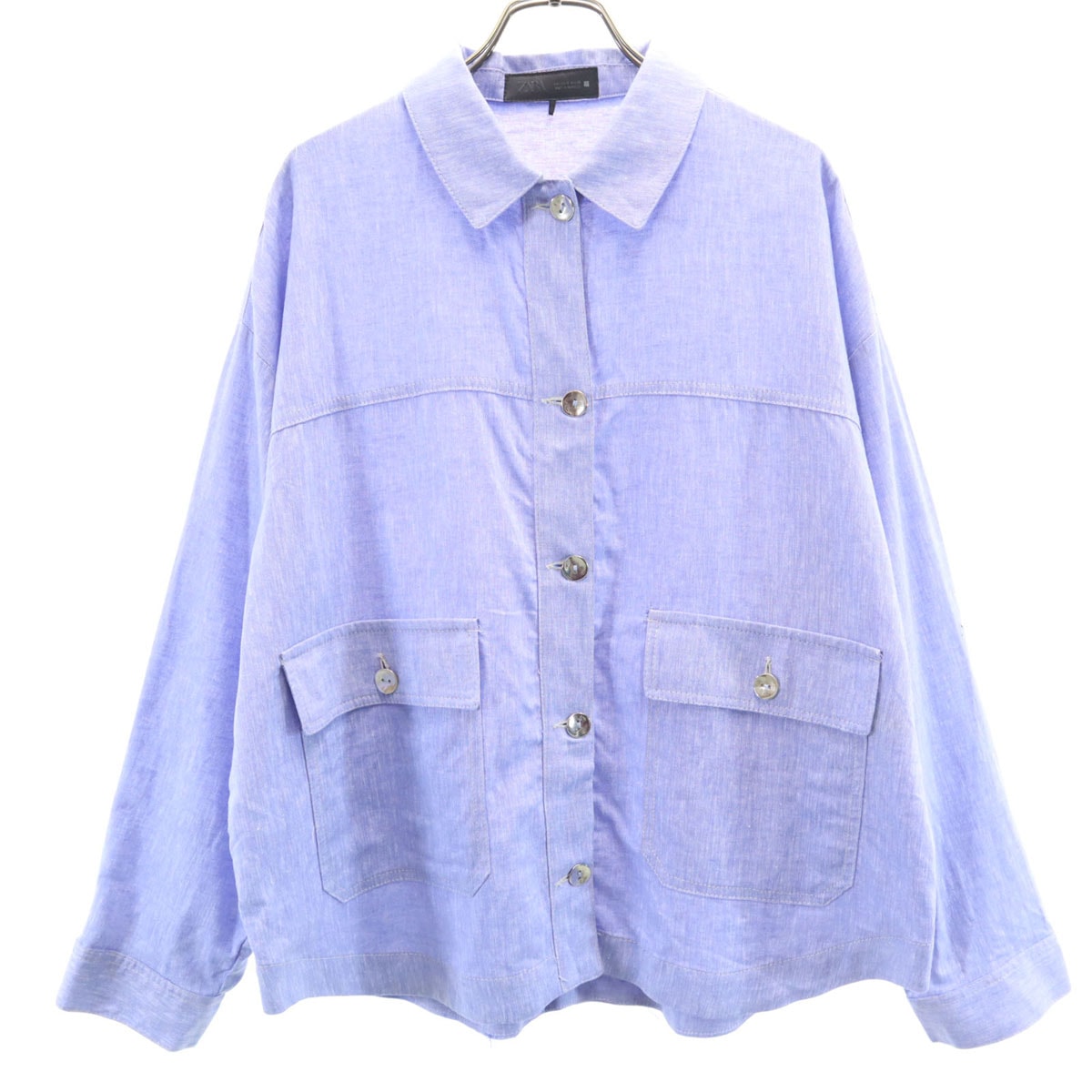ZARA ザラ リネンブレンド 長袖 シャツ M 青紫