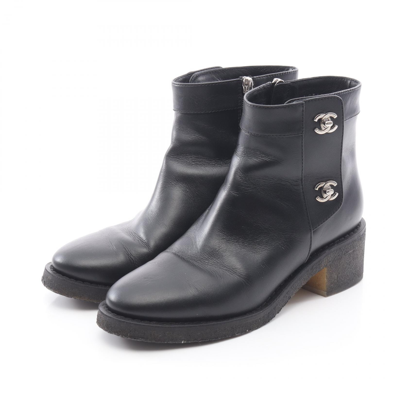 シャネル CHANEL ココマーク ショート ブーツ 靴 レザー レディース ブラック系 【中古】