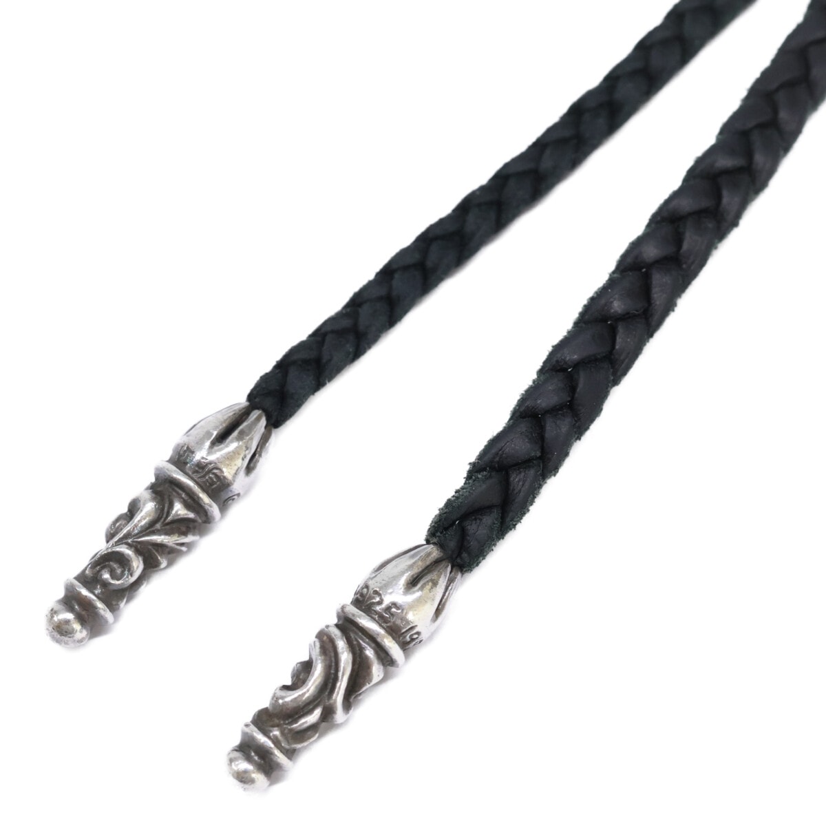 Chrome Hearts Scroll Leather Braid Silver Necklace "Black/Silver"
