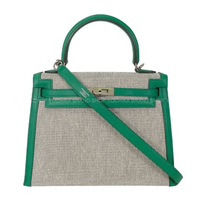 【恵比寿明治通り店】HERMES エルメス ショルダーバッグ ケリー25 外縫い エクリュ/ヴェールヴェルティゴ トワルアッシュ/スイフト シルバー金具 W刻印 新品同様【中古】