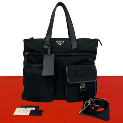 PRADA プラダ 三角 ロゴ 金具 ナイロン レザー ショルダーバッグ ブラック
58895