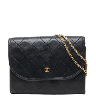 シャネル ココマーク マトラッセ ミニ チェーン ショルダーバッグ ブラック ゴールド ラムスキン メッキ レディース CHANEL 【中古】
