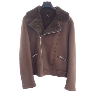 ルイヴィトン LOUIS VUITTON ムートンライダース 50 ライダースジャケット ムートン コットン ブラウン メンズ【中古】【ABランク】